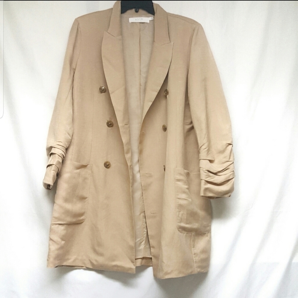 LINEN Blend ASTR Verona Blazer Dress Style # ADR95272 tan double breasted Sz: M - Picture 10 of 15